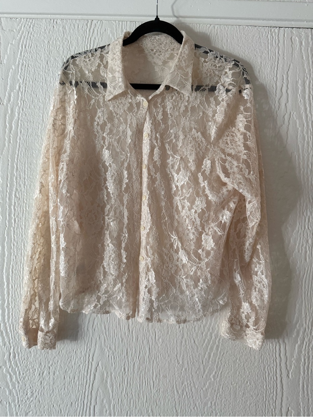 Sheer Lace Button-Front Women's Blouse — Cream